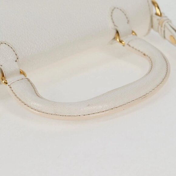 Miu Miu Hand Bag Leather 2way White Gold Auth - Picture 13 of 16